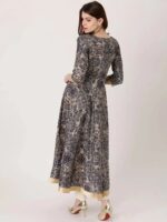 Blue Printed Chanderi Silk Kurta - Image 3